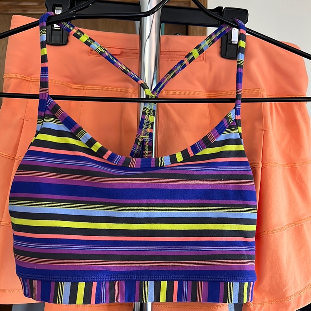lululemon athletica Striped Sports Bra in Purple, Blue, Yellow, Black
